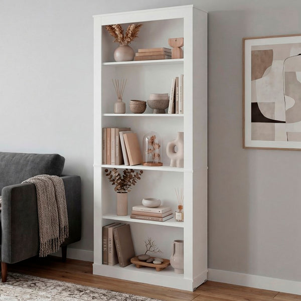 English Elm Nashville Five Shelf Tall Slim White Engineered Wood Bookcase for Home Office B128P611044