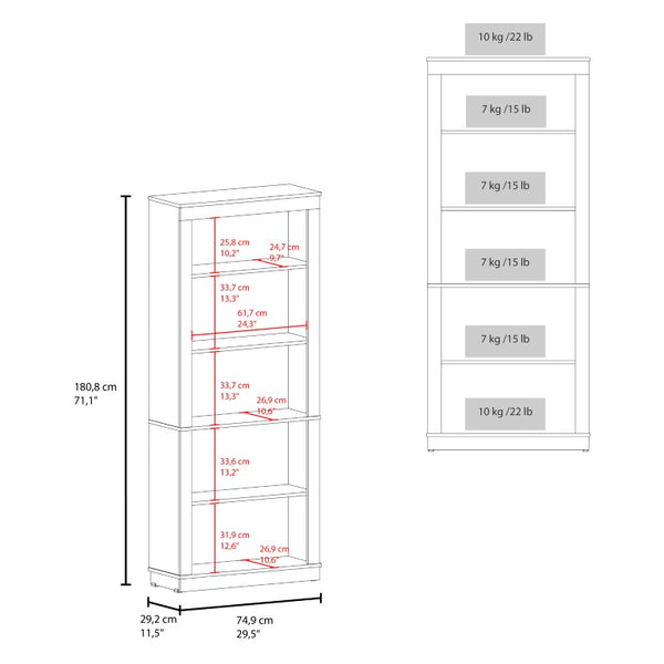 English Elm Nashville Five Shelf Tall Slim White Engineered Wood Bookcase for Home Office B128P611044