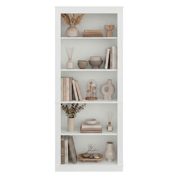 English Elm Nashville Five Shelf Tall Slim White Engineered Wood Bookcase for Home Office B128P611044