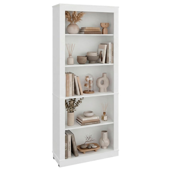 English Elm Nashville Five Shelf Tall Slim White Engineered Wood Bookcase for Home Office B128P611044