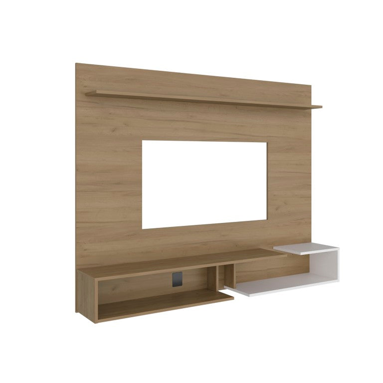 English Elm Colorado Wall Mounted Entertainment Center with Floating Console and Oak Display Shelves Natural Oak B128P611066