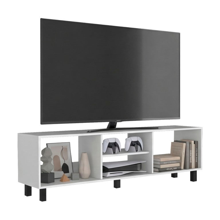 English Elm Malibu Modern Low Profile Media Console with Open Shelves for Living Room Televisions White B128P611068