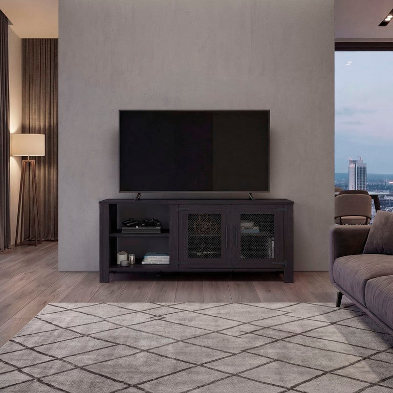 English Elm Hudson Industrial Contemporary Media Console with Open Shelving and Cabinet Storage Wenge B128P611075