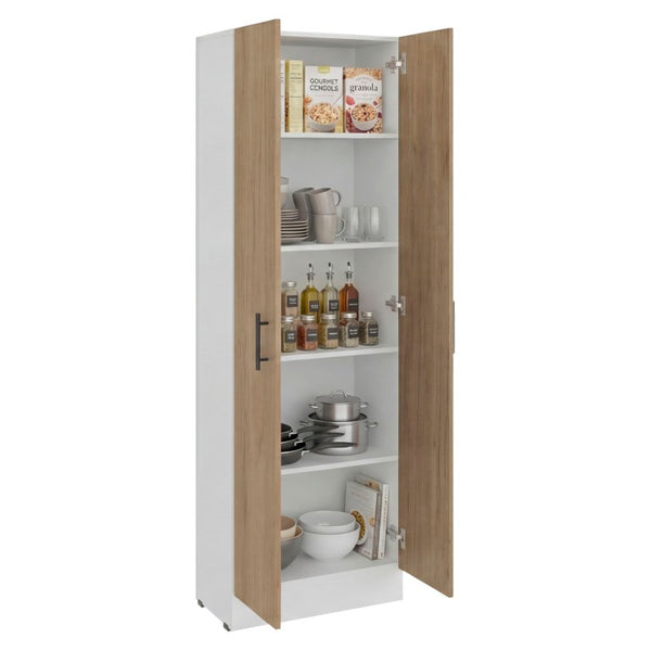 English Elm Briar Tall Pantry Cabinet Two-Tone Oak Finish Slim Kitchen Storage Organizer White and Natural Oak B128P615433