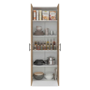 English Elm Briar Tall Pantry Cabinet Two-Tone Oak Finish Slim Kitchen Storage Organizer White and Natural Oak B128P615433