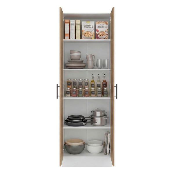 English Elm Briar Tall Pantry Cabinet Two-Tone Oak Finish Slim Kitchen Storage Organizer White and Natural Oak B128P615433