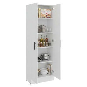 English Elm Briar Tall Pantry Cabinet Two-Tone Oak Finish Slim Kitchen Storage Organizer White B128P615434