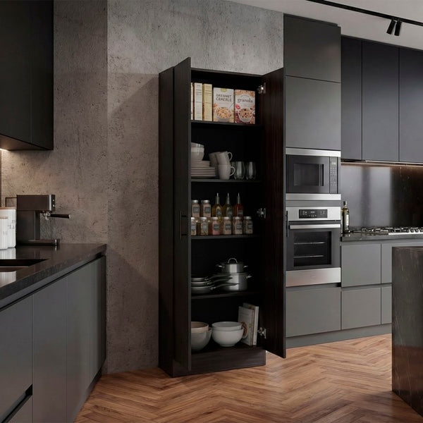 English Elm Briar Tall Pantry Cabinet Two-Tone Oak Finish Slim Kitchen Storage Organizer Wenge B128P615435