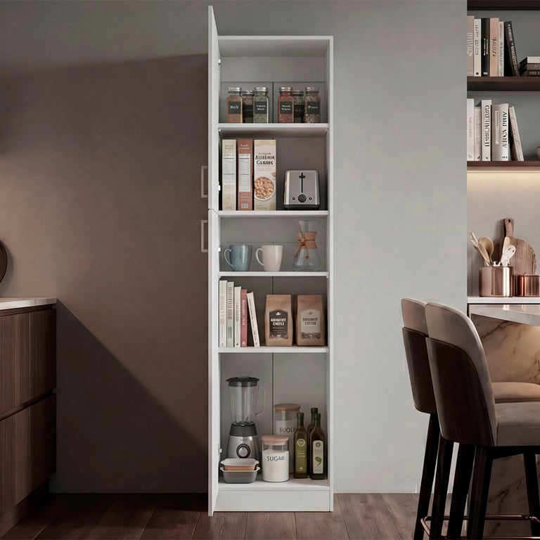 English Elm Ellison Freestanding Tall Pantry Tower with Enclosed Shelving for Compact Kitchen Storage White B128P615436