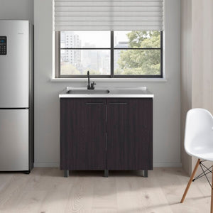 English Elm Oklahoma Utility Sink Cabinet with Stainless Steel Top Interior Shelf Laundry Storage B128S00147