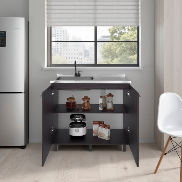 English Elm Oklahoma Utility Sink Cabinet with Stainless Steel Top Interior Shelf Laundry Storage B128S00147