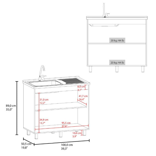 English Elm Oklahoma Utility Sink Cabinet with Stainless Steel Top Interior Shelf Laundry Storage B128S00147