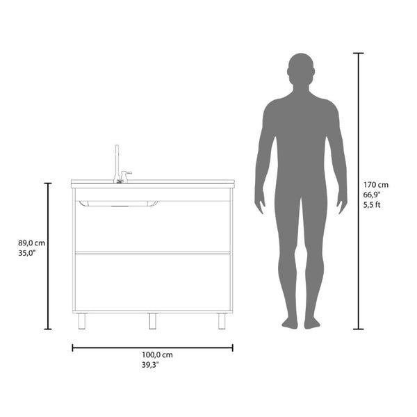 English Elm Oklahoma Utility Sink Cabinet with Stainless Steel Top Interior Shelf Laundry Storage B128S00147