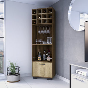English Elm Aubree Corner Bar Cabinet Tall Wine Rack Stemware Storage Home Dining Organizer B128S00149