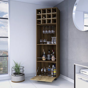 English Elm Aubree Corner Bar Cabinet Tall Wine Rack Stemware Storage Home Dining Organizer B128S00149