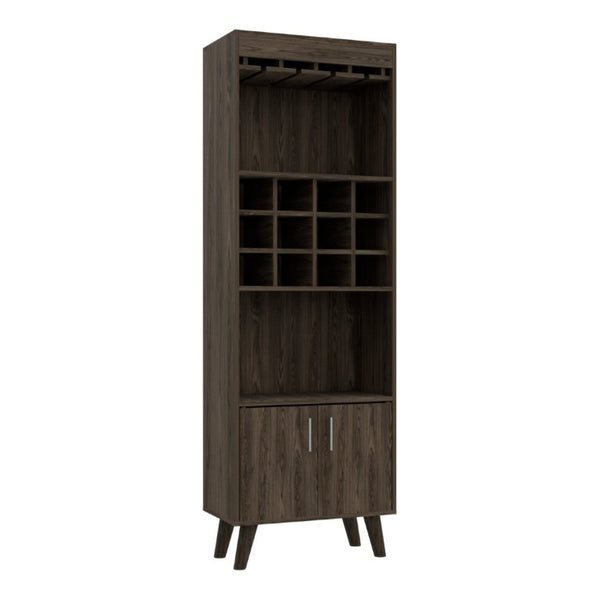 English Elm Edessa Tall Narrow Bar Cabinet with Wine Rack Open Shelving and Concealed Storage B128S00151