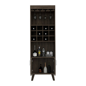 English Elm Edessa Tall Narrow Bar Cabinet with Wine Rack Open Shelving and Concealed Storage B128S00151