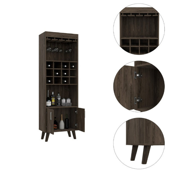 English Elm Edessa Tall Narrow Bar Cabinet with Wine Rack Open Shelving and Concealed Storage B128S00151