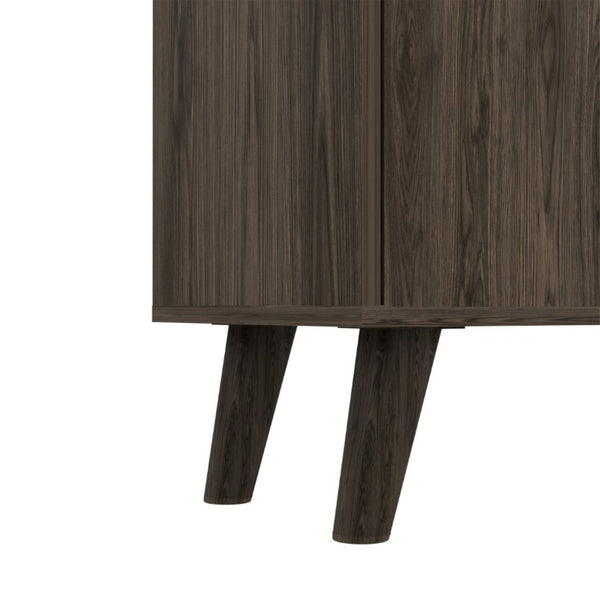 English Elm Edessa Tall Narrow Bar Cabinet with Wine Rack Open Shelving and Concealed Storage B128S00151
