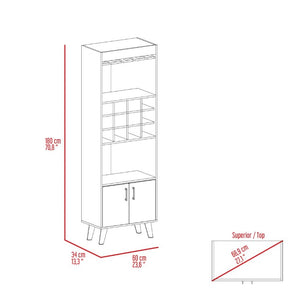 English Elm Edessa Tall Narrow Bar Cabinet with Wine Rack Open Shelving and Concealed Storage B128S00151