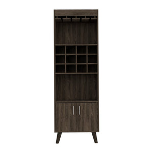 English Elm Edessa Tall Narrow Bar Cabinet with Wine Rack Open Shelving and Concealed Storage B128S00151