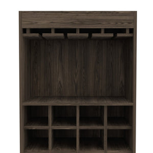 English Elm Edessa Tall Narrow Bar Cabinet with Wine Rack Open Shelving and Concealed Storage B128S00151