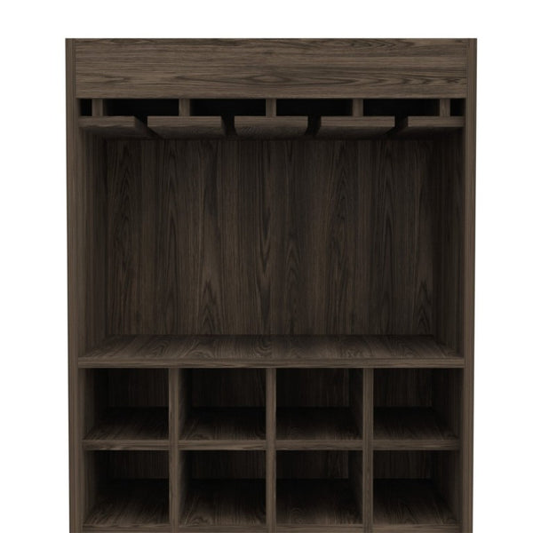 English Elm Edessa Tall Narrow Bar Cabinet with Wine Rack Open Shelving and Concealed Storage B128S00151