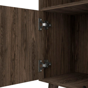 English Elm Edessa Tall Narrow Bar Cabinet with Wine Rack Open Shelving and Concealed Storage B128S00151