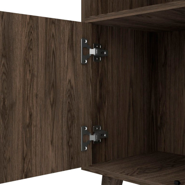English Elm Edessa Tall Narrow Bar Cabinet with Wine Rack Open Shelving and Concealed Storage B128S00151