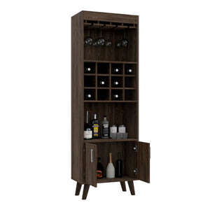 English Elm Edessa Tall Narrow Bar Cabinet with Wine Rack Open Shelving and Concealed Storage B128S00151