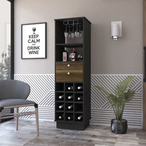 English Elm Hype Vertical Bar Cabinet Twelve Bottle Wine Rack Drawers Glassware Storage B128S00152