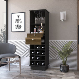 English Elm Hype Vertical Bar Cabinet Twelve Bottle Wine Rack Drawers Glassware Storage B128S00152