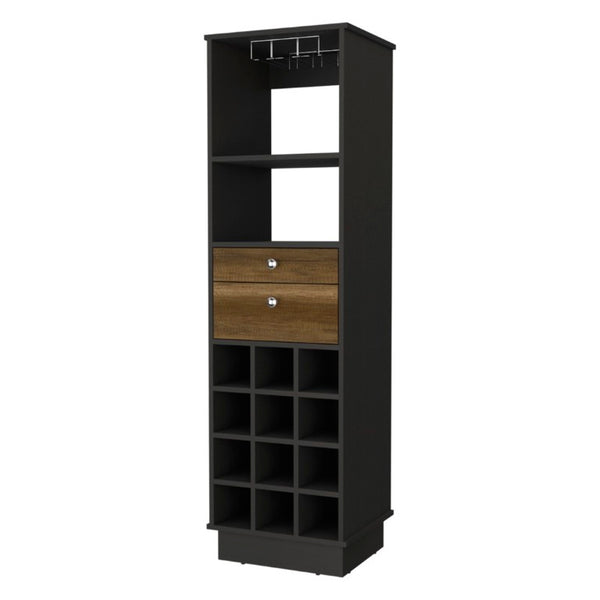 English Elm Hype Vertical Bar Cabinet Twelve Bottle Wine Rack Drawers Glassware Storage B128S00152