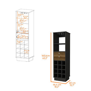 English Elm Hype Vertical Bar Cabinet Twelve Bottle Wine Rack Drawers Glassware Storage B128S00152