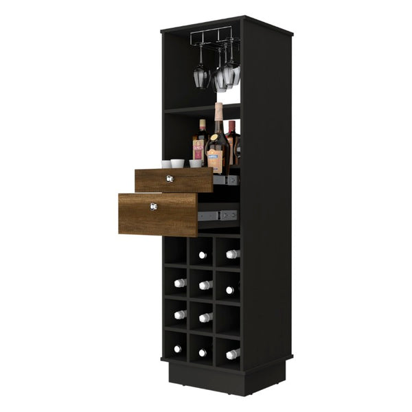 English Elm Hype Vertical Bar Cabinet Twelve Bottle Wine Rack Drawers Glassware Storage B128S00152