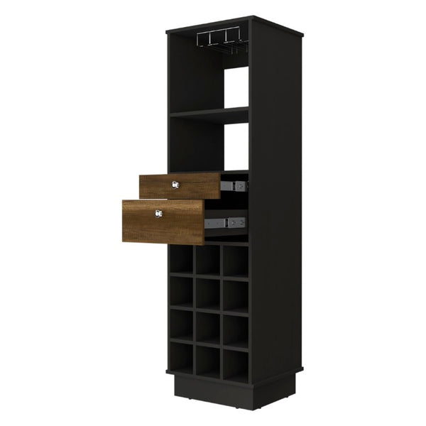 English Elm Hype Vertical Bar Cabinet Twelve Bottle Wine Rack Drawers Glassware Storage B128S00152