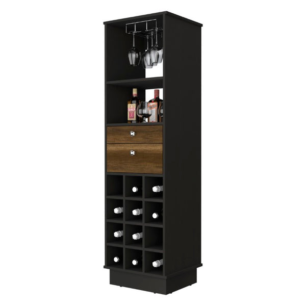 English Elm Hype Vertical Bar Cabinet Twelve Bottle Wine Rack Drawers Glassware Storage B128S00152