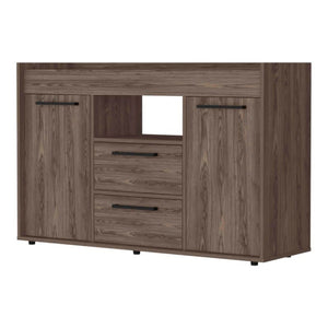 English Elm Ilumina Low Profile Sideboard with Dual Doors Two Drawers and Open Display Shelf B128S00153