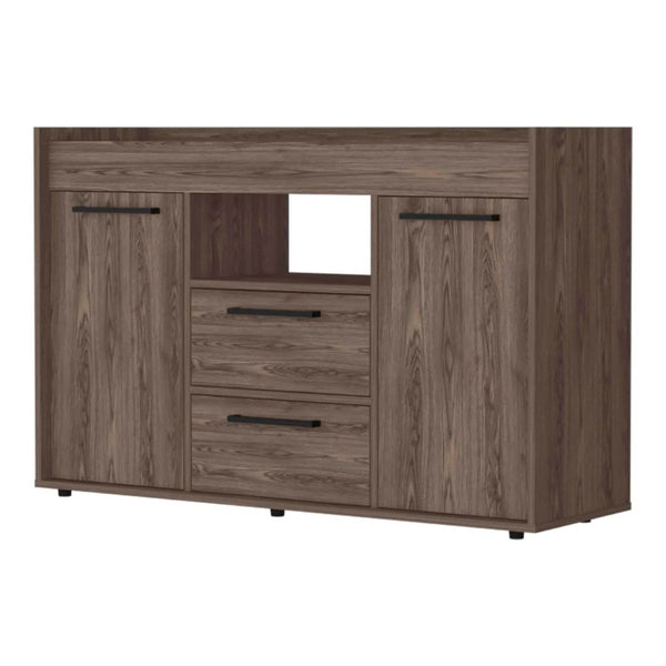 English Elm Ilumina Low Profile Sideboard with Dual Doors Two Drawers and Open Display Shelf B128S00153
