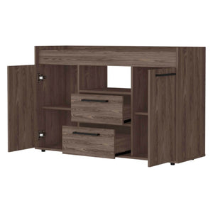 English Elm Ilumina Low Profile Sideboard with Dual Doors Two Drawers and Open Display Shelf B128S00153