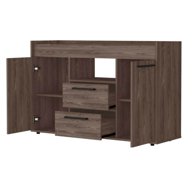 English Elm Ilumina Low Profile Sideboard with Dual Doors Two Drawers and Open Display Shelf B128S00153