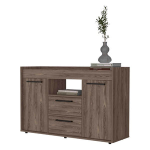 English Elm Ilumina Low Profile Sideboard with Dual Doors Two Drawers and Open Display Shelf B128S00153