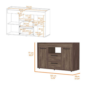 English Elm Ilumina Low Profile Sideboard with Dual Doors Two Drawers and Open Display Shelf B128S00153