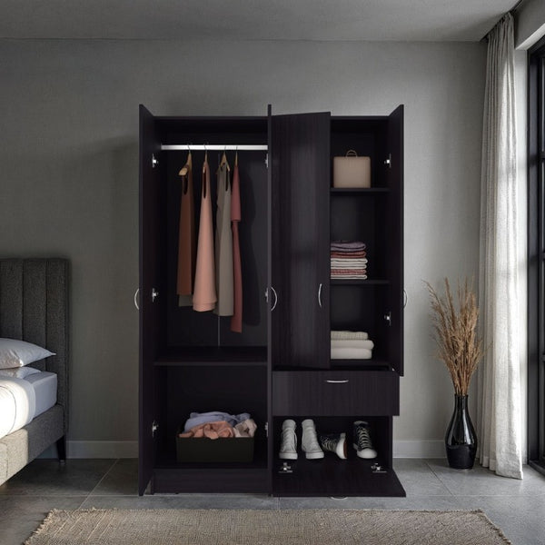 English Elm Habana Wardrobe Armoire with Hanging Rod Hidden Shoe Drawer and Pull Down Cabinet B128S00213