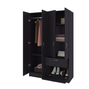 English Elm Habana Wardrobe Armoire with Hanging Rod Hidden Shoe Drawer and Pull Down Cabinet B128S00213