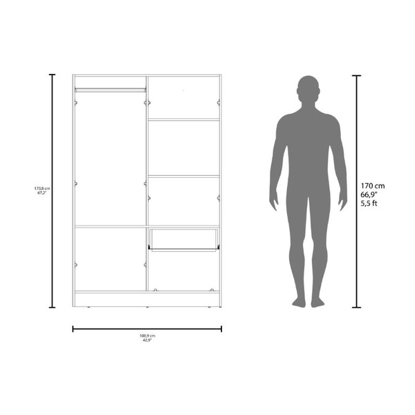 English Elm Habana Wardrobe Armoire with Hanging Rod Hidden Shoe Drawer and Pull Down Cabinet B128S00213