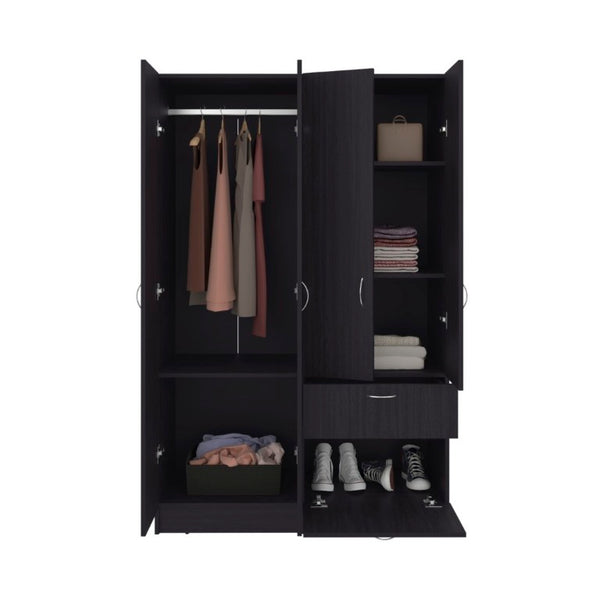 English Elm Habana Wardrobe Armoire with Hanging Rod Hidden Shoe Drawer and Pull Down Cabinet B128S00213