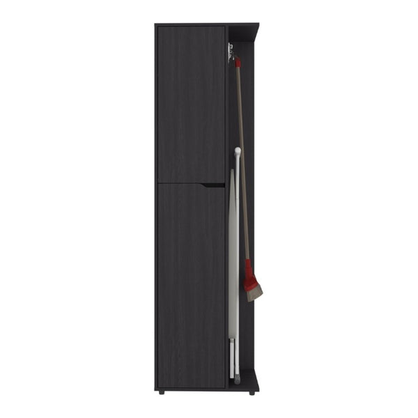 English Elm Fm Furniture Slim Wenge Broom Cabinet with Shelves and Rod for Laundry or Utility Room B128S00254
