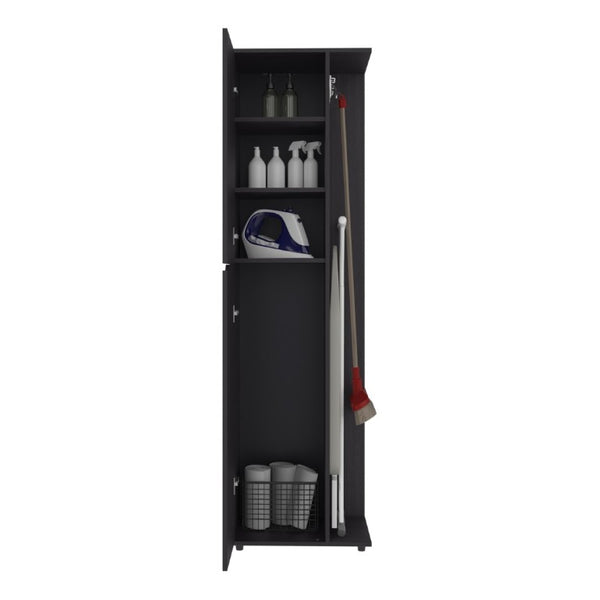 English Elm Fm Furniture Slim Wenge Broom Cabinet with Shelves and Rod for Laundry or Utility Room B128S00254