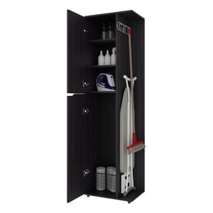 English Elm Fm Furniture Slim Wenge Broom Cabinet with Shelves and Rod for Laundry or Utility Room B128S00254